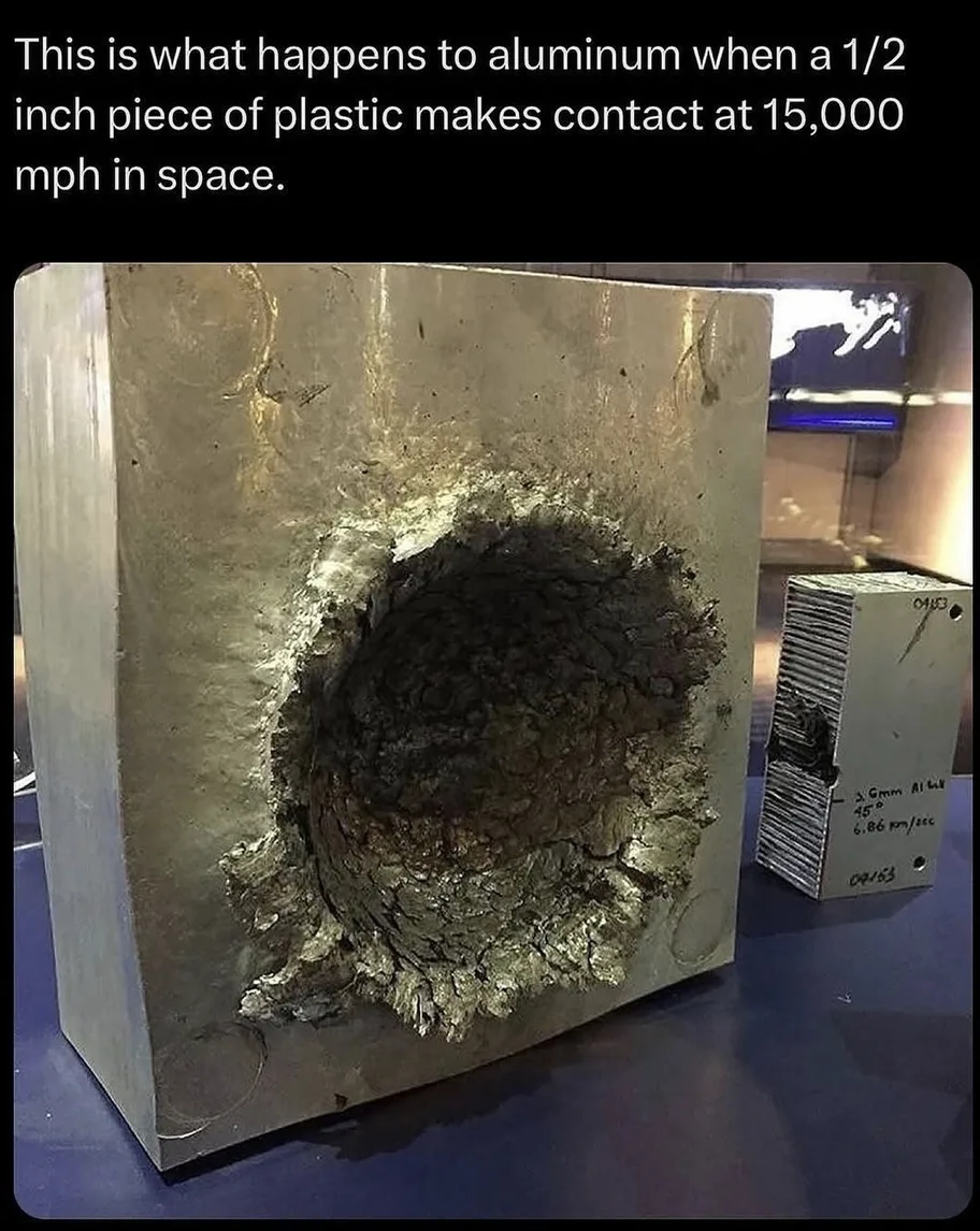 Space debris damage illustration